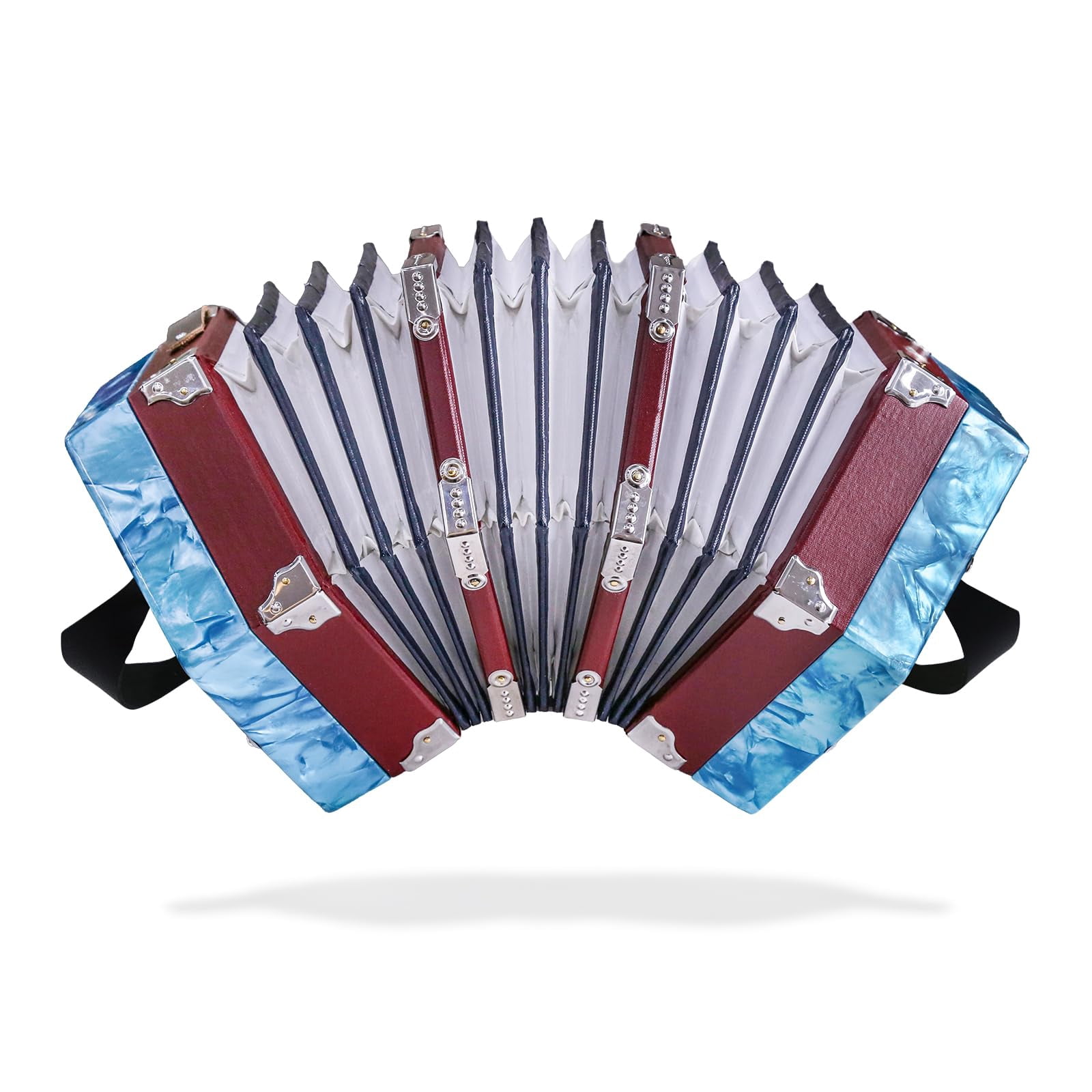 Rowadtim 20-Key Sky Blue Concertina Accordion for Adults, Professional Beginner Instrument with Adjustable Hand Straps and Full Accessories