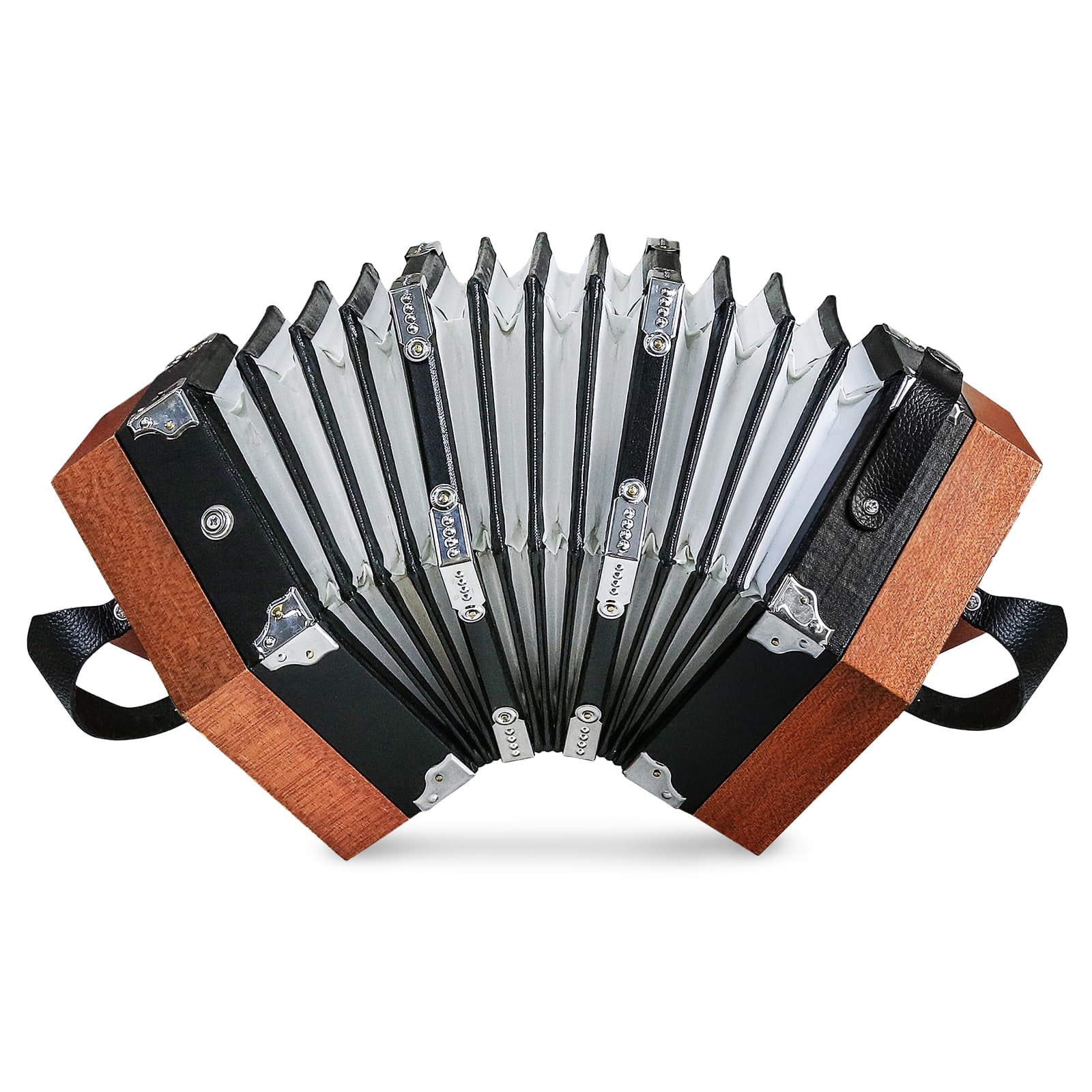 Rowadtim 20-Key Wood Concertina Accordion for Adults, Professional Beginner Instrument with Adjustable Hand Straps and Full Accessories