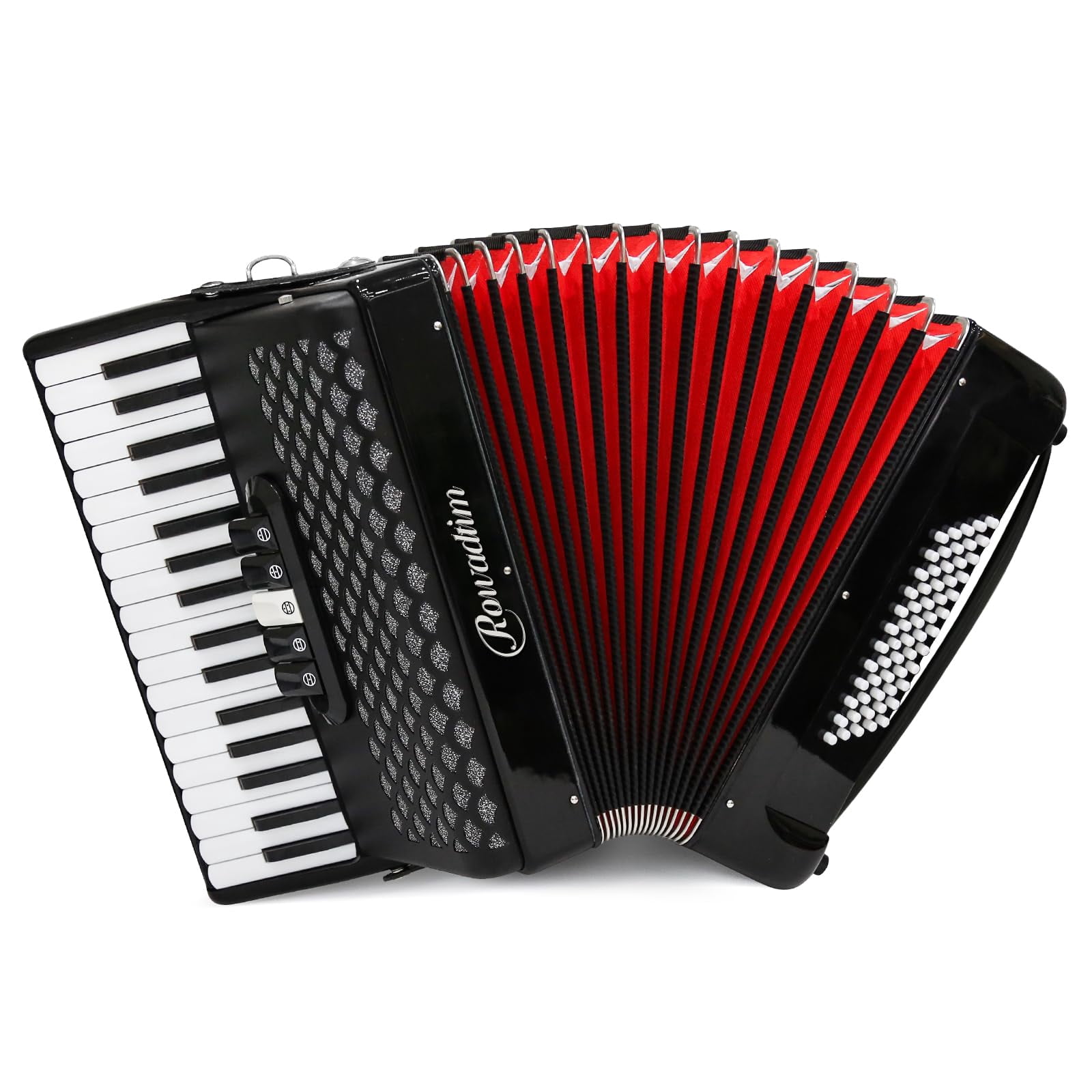Rowadtim 34-Key Accordion, 60-Bass Accordion — Perfect for Beginners and Ideal Choice for Musicians and Teachers; with Carrying Case, Shoulder Strap, Gloves and  Cleaning Cloth (Black)