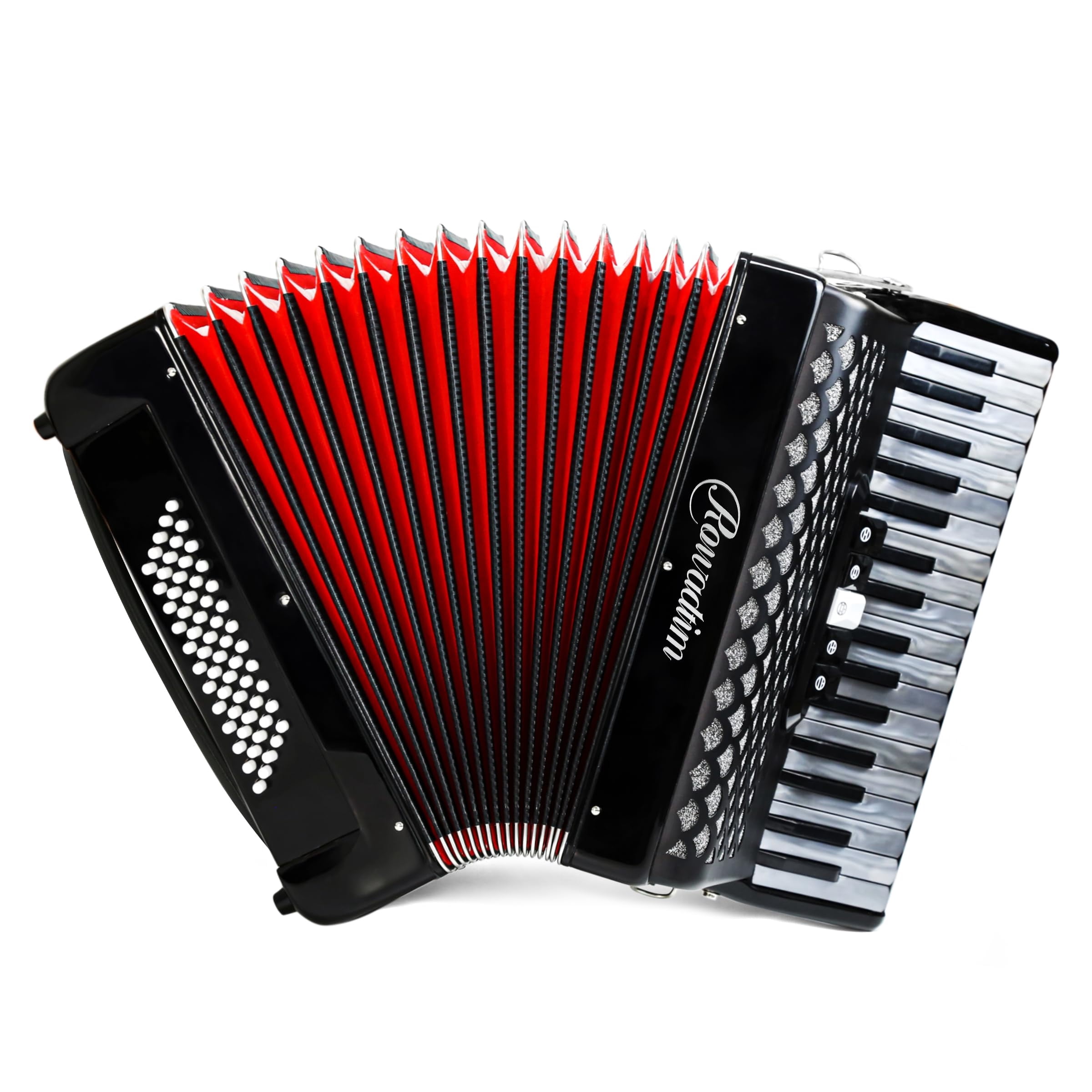 Rowadtim 34-Key Accordion, 60-Bass Accordion — Perfect for Beginners and Ideal Choice for Musicians and Teachers; with Carrying Case, Shoulder Strap, Gloves and  Cleaning Cloth (Black)
