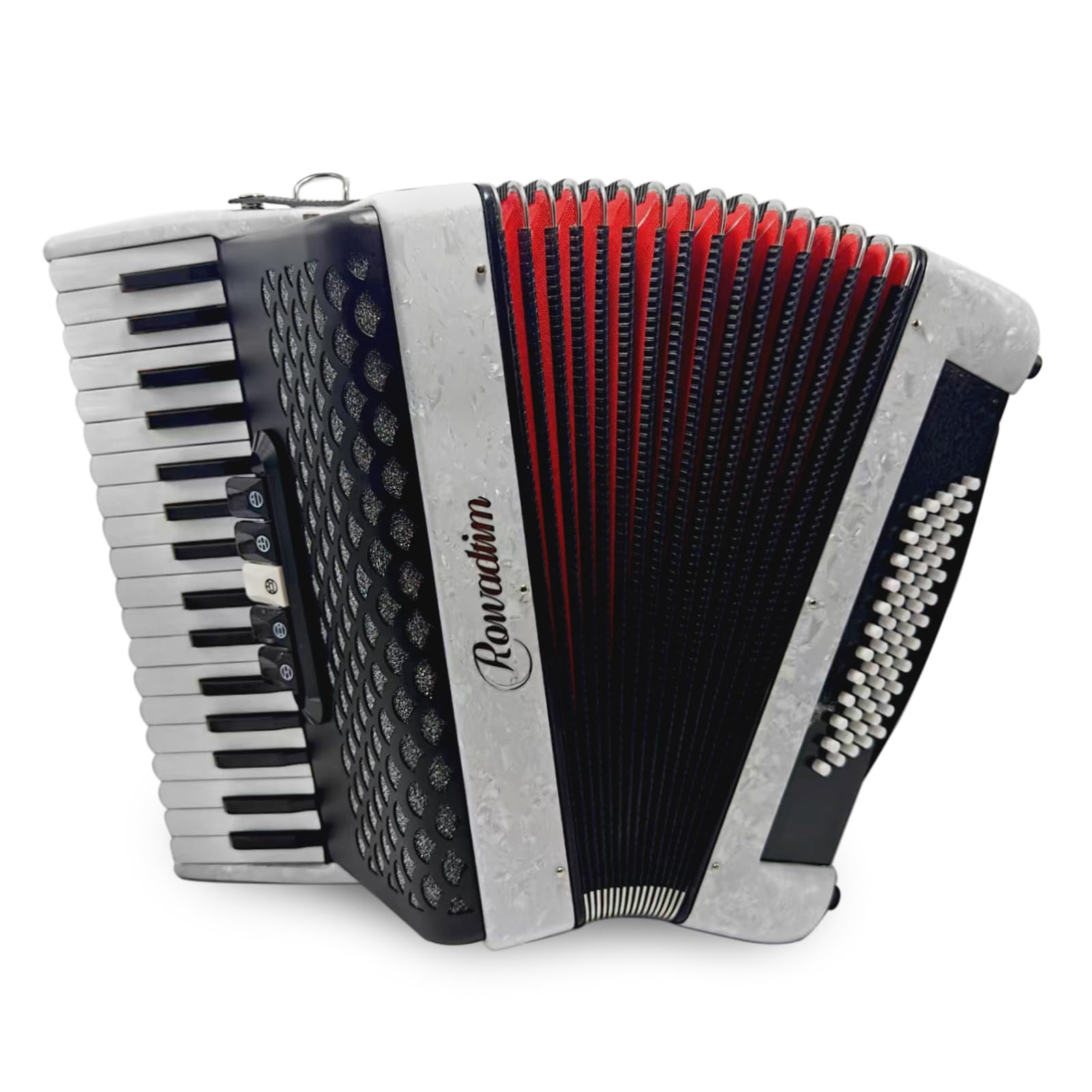 Rowadtim 34-Key Accordion, 60-Bass Accordion — Perfect for Beginners and Ideal Choice for Musicians and Teachers; with Carrying Case, Shoulder Strap, Gloves and  Cleaning Cloth (White)