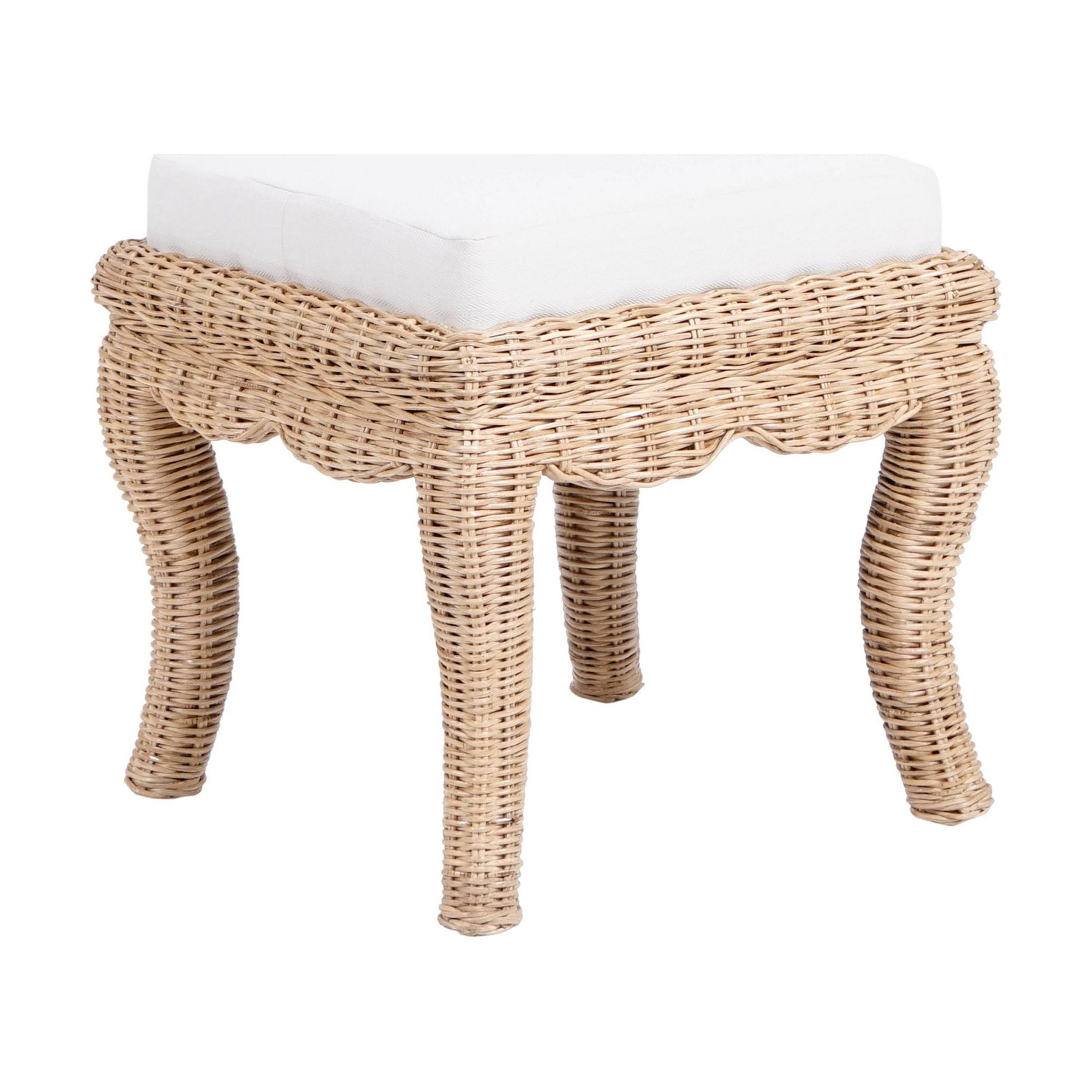Natural Woven Rattan Vanity Stool with White Cushion