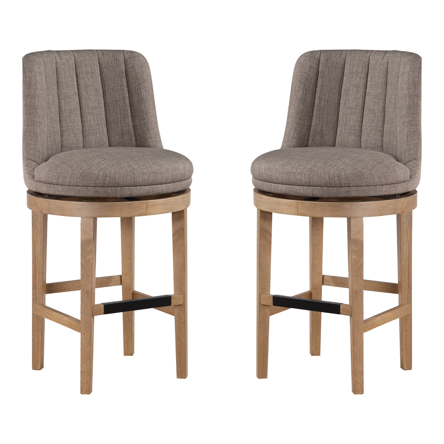 Rowan Cement Gray Upholstered Swivel Barstools with Medium Oak Legs, 2-Pack