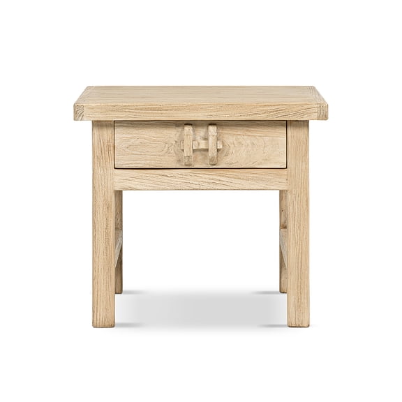 Rowan 22" Elm Wood Side Table with Drawer Light Natural Brown