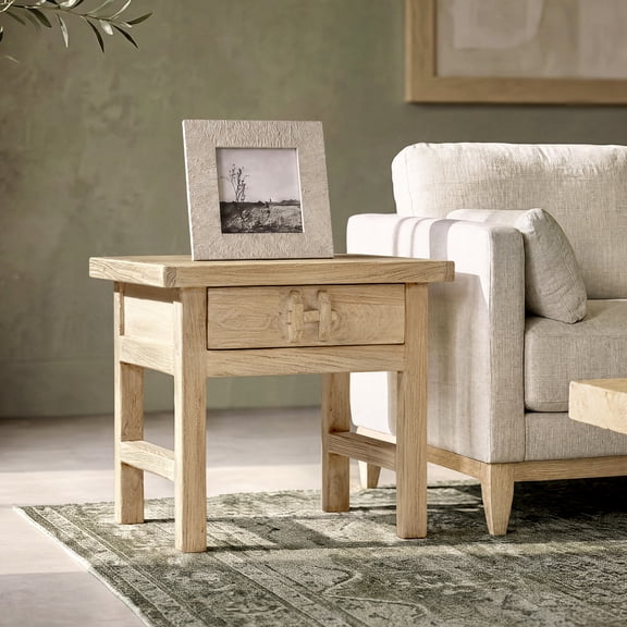 Rowan 22" Elm Wood Side Table with Drawer Light Natural Brown Reclaimed Elm