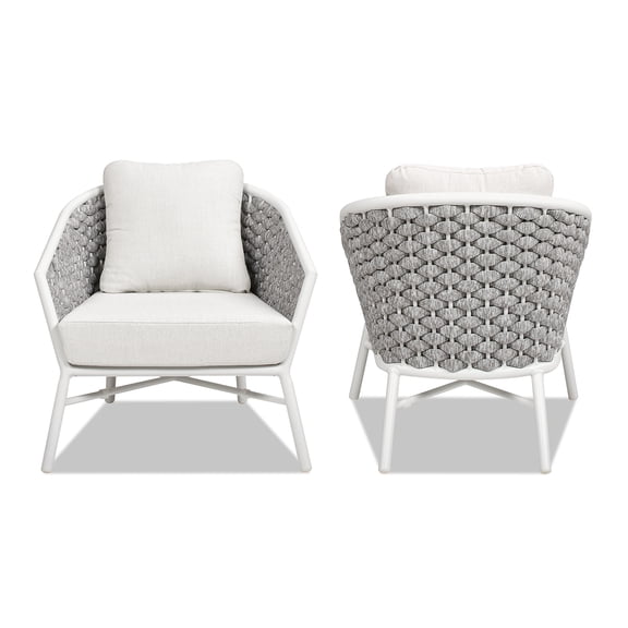 Rowan 30.5 Rope Barrel Back Patio Accent Arm Chair Set of 2 Optic White
