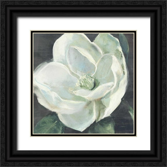 Rowan, Carol 12x12 Black Ornate Wood Framed with Double Matting Museum Art Print Titled - Magnolia III Sage
