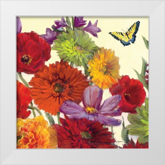 Rowan, Carol 12x12 White Modern Wood Framed Museum Art Print Titled - Butterfly Flower Scatter Crop II