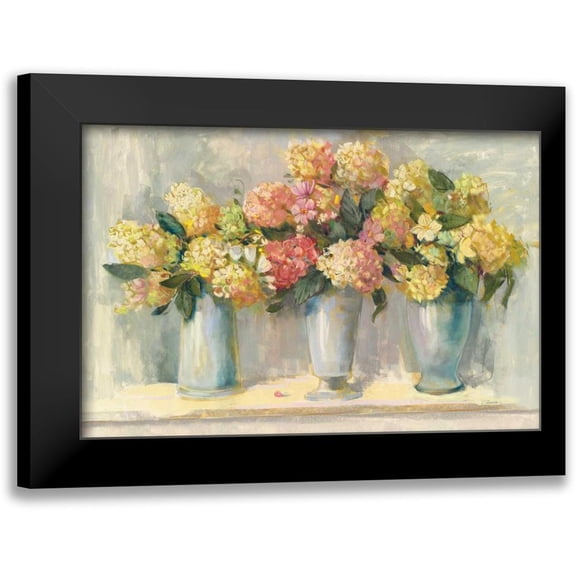 Rowan, Carol 14x11 Black Modern Framed Museum Art Print Titled - Ivory and Blush Hydrangea Bouquets
