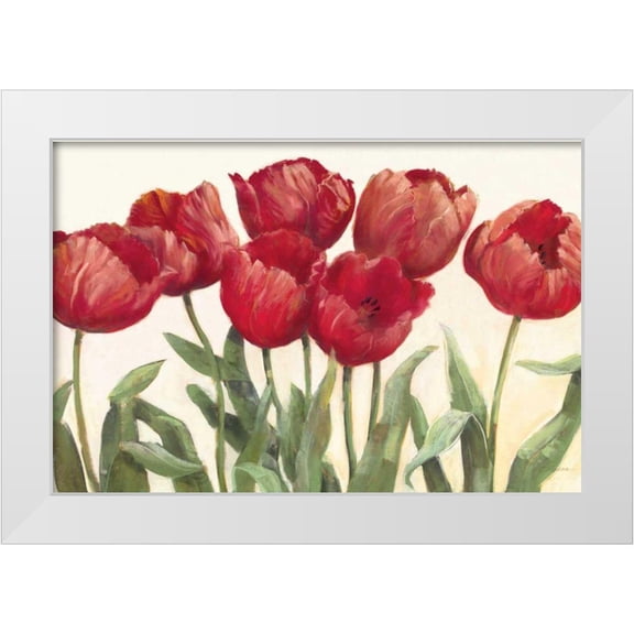 Rowan, Carol 14x11 White Modern Wood Framed Museum Art Print Titled - Ruby Tulips Wag