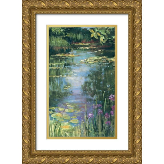 Rowan, Carol 16x24 Gold Ornate Wood Framed with Double Matting Museum Art Print Titled - Garden Pond I