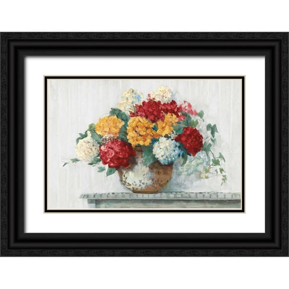 Rowan, Carol 18x13 Black Ornate Wood Framed with Double Matting Museum Art Print Titled - Fall Hydrangea Cottage Crop