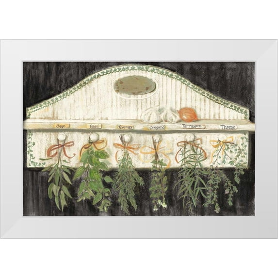Rowan, Carol 18x13 White Modern Wood Framed Museum Art Print Titled - Herbs on Pegs Black