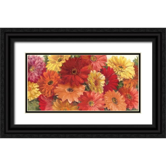 Rowan, Carol 24x14 Black Ornate Wood Framed with Double Matting Museum Art Print Titled - Bountiful Gerberas Crop