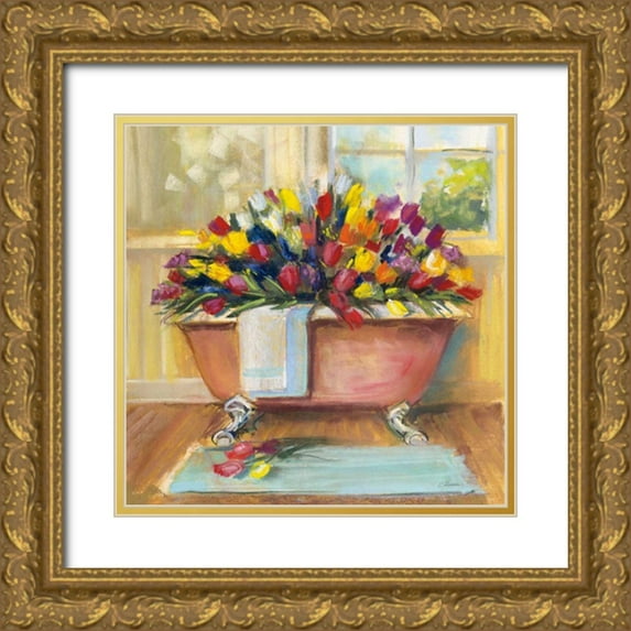 Rowan, Carol 26x26 Gold Ornate Wood Framed with Double Matting Museum Art Print Titled - Bathtub Bouquet II