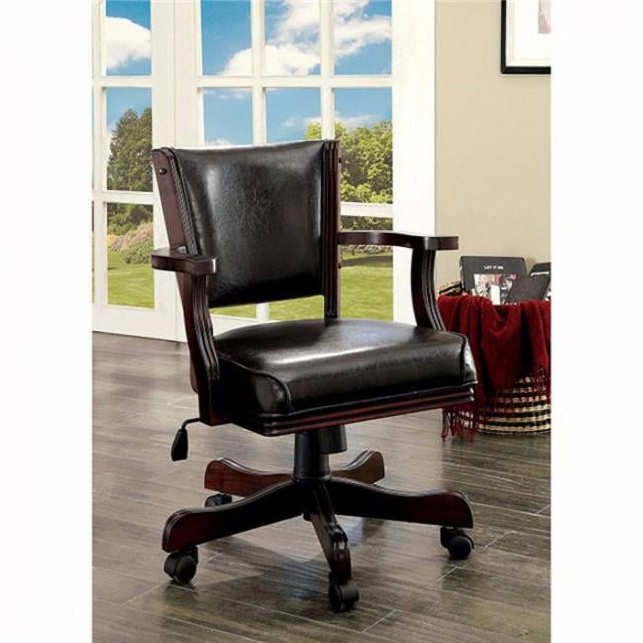 Elegant Swivel Adjustable Height Arm Chair in Dark Cherry and Brown