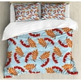thumbnail image 1 of Rowan Duvet Cover Set, Abstract Backdrop with Dried Leaf and Bunch of Vivid Berries Mountain Ash, Decorative 3 Piece Bedding Set with 2 Pillow Shams, Queen Size, Pale Blue Red Orange, by Ambesonne, 1 of 3