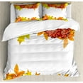 thumbnail image 1 of Rowan Duvet Cover Set, Autumn Branches Border Design with Ashberries and Dried Leaves Graphic, Decorative 3 Piece Bedding Set with 2 Pillow Shams, Queen Size, Yellow Orange Lime Green, by Ambesonne, 1 of 3