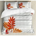 thumbnail image 1 of Rowan Duvet Cover Set, Graphic Design of Autumnal Foliage on Wooden Planks Freshness Growth Ecology, Decorative 3 Piece Bedding Set with 2 Pillow Shams, Calking Size, Orange and Grey, by Ambesonne, 1 of 3