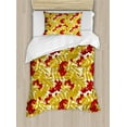 thumbnail image 1 of Rowan Duvet Cover Set, Juicy Ripe Fruits Leafage Berries and Foliage Rural Nature Print, Decorative 2 Piece Bedding Set with 1 Pillow Shams, Twin Size, Vermilion Mustard and White, by Ambesonne, 1 of 3