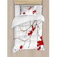 thumbnail image 1 of Rowan Duvet Cover Set Twin Size, Artistic Branch of Rowan Plant Covered with Snow Winter Season Christmas Tree, Decorative 2 Piece Bedding Set with 1 Pillow Sham, Red White Umber, by Ambesonne, 1 of 3