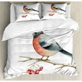 thumbnail image 1 of Rowan Duvet Cover Set, Wild Bird in Watercolors Sitting on Tree Branch Xmas Themed Art, Decorative 3 Piece Bedding Set with 2 Pillow Shams, King Size, Coral Pale Grey Black, by Ambesonne, 1 of 3