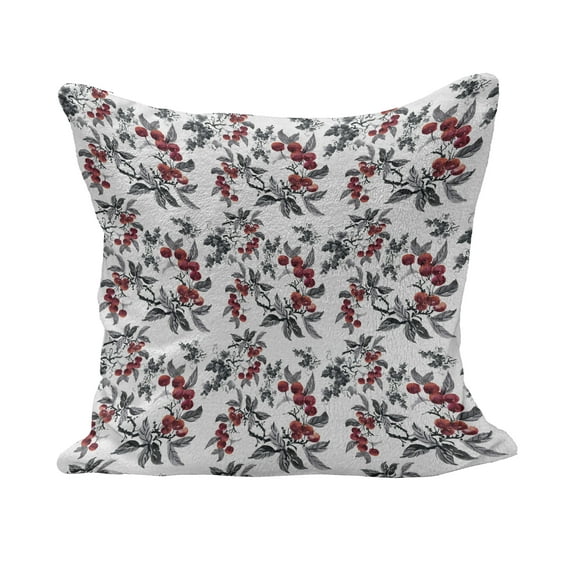 Rowan Fluffy Throw Pillow Cushion Cover, Abstract Modern Garden Theme with Rowan Plant Botanical Pattern Design, Decorative Square Accent Pillow Case, 40" x 40", Ruby Grey Black, by Ambesonne