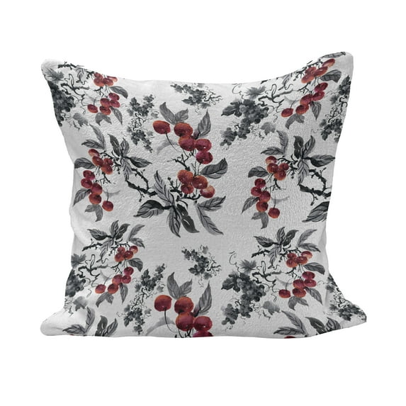 Rowan Fluffy Throw Pillow Cushion Cover, Art of Mountain Ash Plants Watercolor Painting Style Shrubs Forest Foliage, Decorative Square Accent Pillow Case, 18" x 18", Ruby Grey Black, by Ambesonne