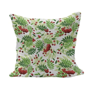 Rowan Fluffy Throw Pillow Cushion Cover, Green Leaves Wild Mountain Fruits Raceme Continuous Seasonal Pattern, Decorative Square Accent Pillow Case, 28" x 28", Apple Green Fern Green, by Ambesonne