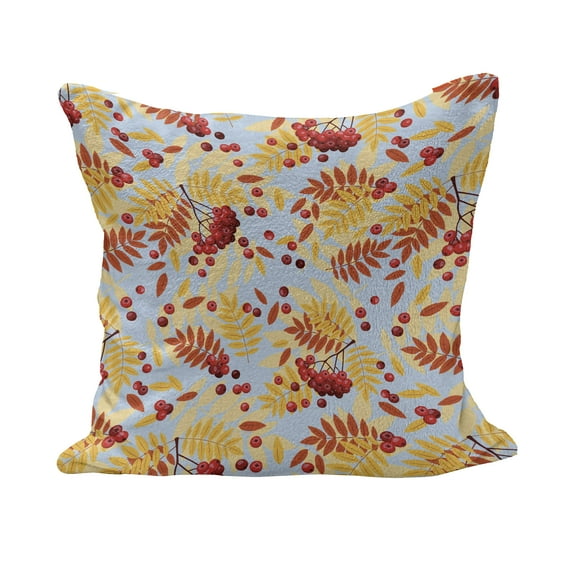 Rowan Fluffy Throw Pillow Cushion Cover, Ripe Rowan Bunch of Berries with Falling Dried Leaves Fall Nature Theme, Rectangle Accent Pillow Case, 36" x 16", Pale Blue Yellow Red, by Ambesonne