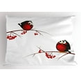 thumbnail image 1 of Rowan Pillow Sham Cute Kids Themed Cartoon Style Birds on Branches Funny Happy Christmas Design, Decorative Standard King Size Printed Pillowcase, 36 X 20 Inches, Red Black White, by Ambesonne, 1 of 2