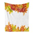 thumbnail image 1 of Rowan Soft Flannel Fleece Blanket, Autumn Branches Border Design with Ashberries and Dried Leaves Graphic, Cozy Plush for Indoor and Outdoor Use, 50" x 60", Yellow Orange Lime Green, by Ambesonne, 1 of 6