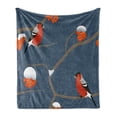 thumbnail image 1 of Rowan Soft Flannel Fleece Blanket, Winter Pattern with Snowy Tree Branches Orange Berries and Bullfinch Birds, Cozy Plush for Indoor and Outdoor Use, 50" x 60", Dark Blue Orange Red, by Ambesonne, 1 of 5