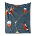 thumbnail image 1 of Rowan Soft Flannel Fleece Blanket, Winter Pattern with Snowy Tree Branches Orange Berries and Bullfinch Birds, Cozy Plush for Indoor and Outdoor Use, 60" x 80", Dark Blue Orange Red, by Ambesonne, 1 of 5