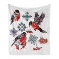 thumbnail image 1 of Rowan Soft Flannel Fleece Throw Blanket, Christmas Pattern of Bullfinch Birds Snowflakes Rowan in Watercolor Style, Cozy Plush for Indoor and Outdoor Use, 50" x 60", Scarlet Grey Black, by Ambesonne, 1 of 6