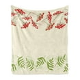 thumbnail image 1 of Rowan Soft Flannel Fleece Throw Blanket, Graphic Border Design Berries Mountain Ashes Botanical Nature Themed, Cozy Plush for Indoor and Outdoor Use, 70" x 90", Fern Green Vermilion, by Ambesonne, 1 of 5