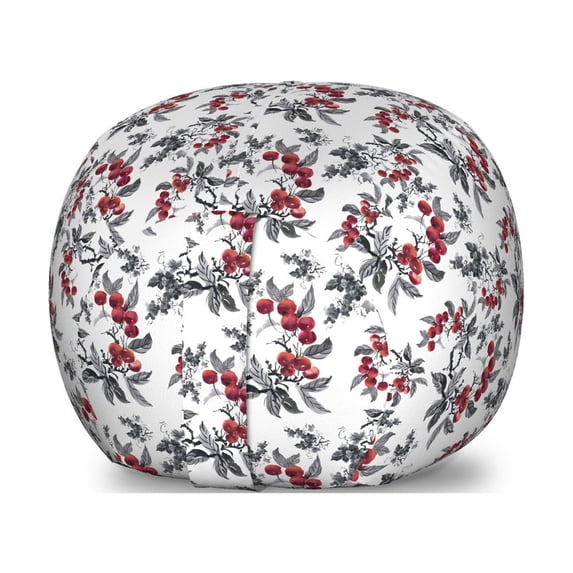 Rowan Storage Toy Bag Chair, Abstract Modern Garden Theme with Rowan Plant Botanical Pattern Design, Stuffed Animal Organizer Washable Bag, Small Size, Ruby Grey Black, by Ambesonne