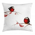 thumbnail image 1 of Rowan Throw Pillow Cushion Cover, Cute Kids Themed Cartoon Style Birds on Branches Funny Happy Christmas Design, Decorative Square Accent Pillow Case, 24 X 24 Inches, Red Black White, by Ambesonne, 1 of 2