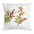thumbnail image 1 of Rowan Throw Pillow Cushion Cover, Fresh Organic Ashberry Tree Botanical Natural Gardening Plants Illustration, Decorative Square Accent Pillow Case, 20 X 20 Inches, Green Red Brown, by Ambesonne, 1 of 2