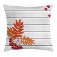 thumbnail image 1 of Rowan Throw Pillow Cushion Cover, Graphic Design of Autumnal Foliage on Wooden Planks Freshness Growth Ecology, Decorative Square Accent Pillow Case, 24 X 24 Inches, Red Orange Grey, by Ambesonne, 1 of 2