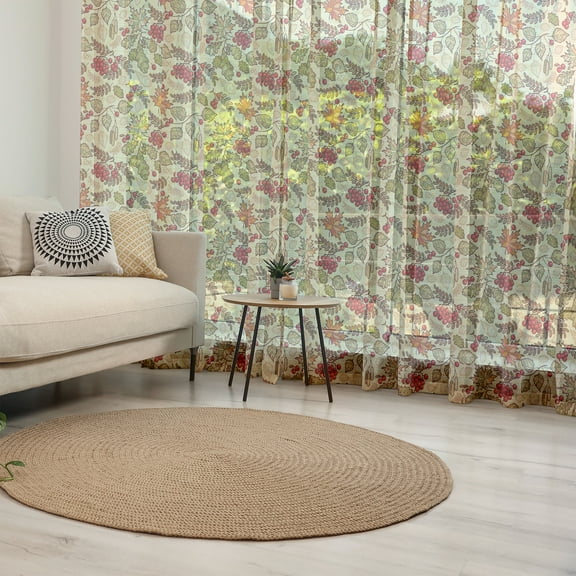 Rowan Tulle Curtains with Rod Pocket, Fall Season Themed Mixed Pattern with Maple Birch Oak Autumn Leaves and Ashberries, Sheer Drape for Wedding Party 2 Panels, 7 Sizes, Multicolor, by Ambesonne