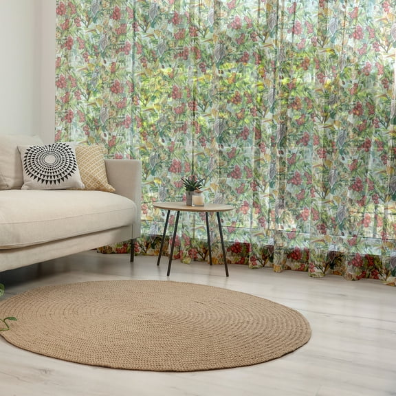 Rowan Tulle Curtains with Rod Pocket, Mixed Pattern of Rural Wild Flowers Leaves and Berries Rustic Composition, Sheer Drape for Wedding Party 2 Panels, 7 Sizes, Multicolor, by Ambesonne