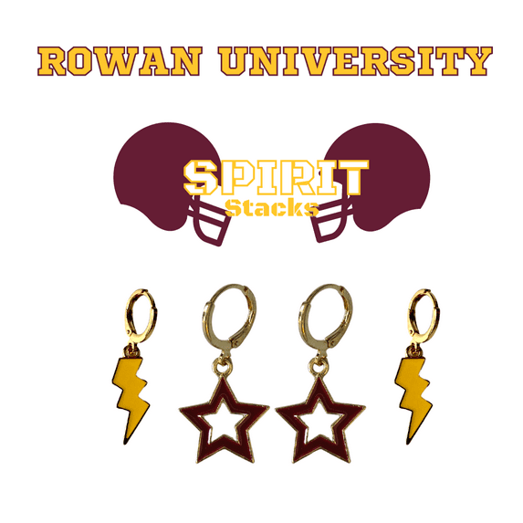 Rowan University Spirit Stack golden yellow mini enamel bolts and maroon statement open starboys