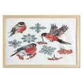 thumbnail image 1 of Rowan Wall Art with Frame, Christmas Pattern of Bullfinch Birds Snowflakes Rowan in Watercolor Style, Printed Fabric Poster for Bathroom Living Room Dorms, 35" x 23", Scarlet Grey Black, by Ambesonne, 1 of 2