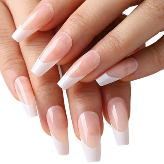 Rowany Press On Nails - Modern French (Medium Coffin)