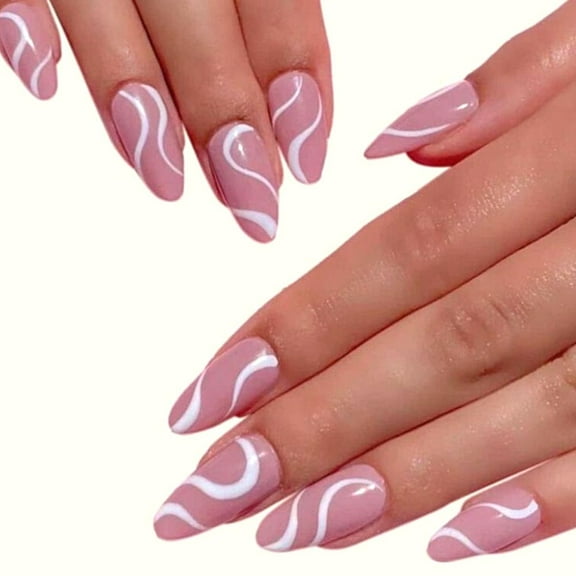 Rowany Press On Nails - Summer Swirl (Medium Almond)