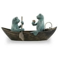 thumbnail image 1 of Rowboat Picnic Frogs Verdigris Green Metal Garden Sculpture, 1 of 4