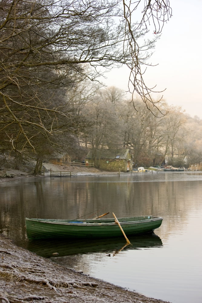 Rowboat Sitting At The Shore Of A Lake Cumbria England Canvas Art - John Short Design Pics (12 x 18)