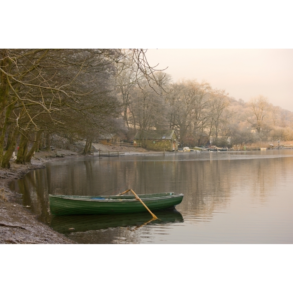 Rowboat Sitting At The Shore Of A Lake  Cumbria  England Poster Print - image 1 of 1