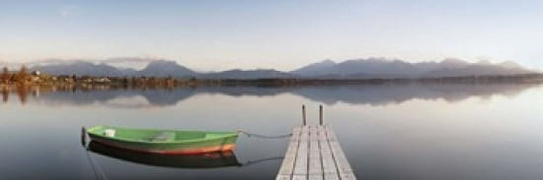 Rowboat moored at a jetty on Lake Hopfensee Ostallgau Bavaria Germany Canvas Art - Panoramic Images (18 x 6)